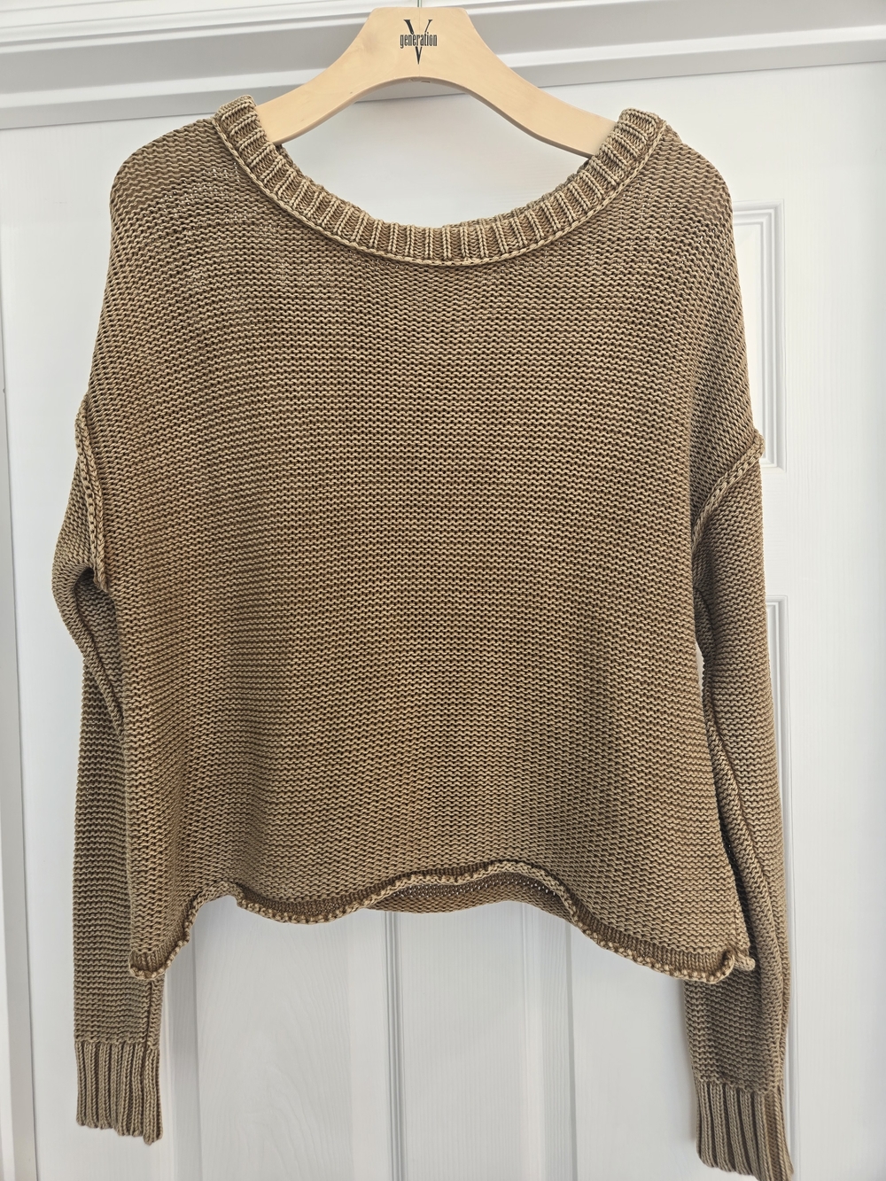 American Eagle Outfitters Knit Crewneck Sweater in Tan Brown M Natural Slouchy